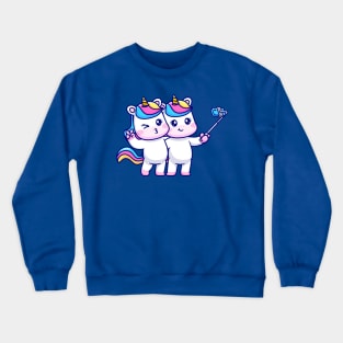 Cute couple Unicorn taking selfie with phone together Crewneck Sweatshirt